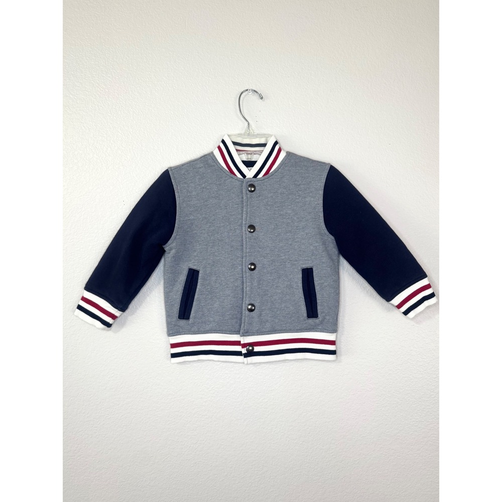 Gymboree Boys Varsity Bomber Jacket Gray Navy Red Size 4 - Picture 1 of 6